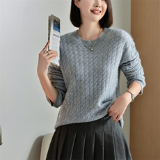 秋季新款时尚显瘦麻花羊毛衫女宽松百搭长袖针织毛衣，女装羊毛衫，宋氏羊绒