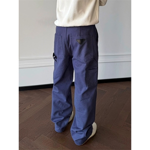 XZ1005-1-TTH0169-P60 法工蓝p家倒三角贴皮绣工装裤复古休闲裤,男装皮裤,星座1005-1