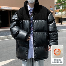 M-6XL大码冬季PU皮棉衣男加厚银狐绒外套3616特P95，男装棉衣，电商A309