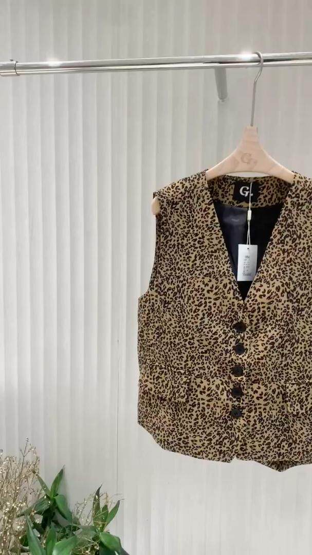 豹纹马甲均码现货，女装马甲，G