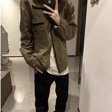 春秋美式复古设计感军绿色工装外套薄款翻领棒球服夹克潮流帅气，男装夹克，星座218-1（原230）