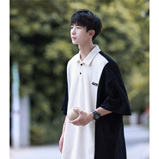 2025夏季新款拼接色设计款大码中性翻领T恤POLO衫T959/P45控58，男装Polo衫，电商A148
