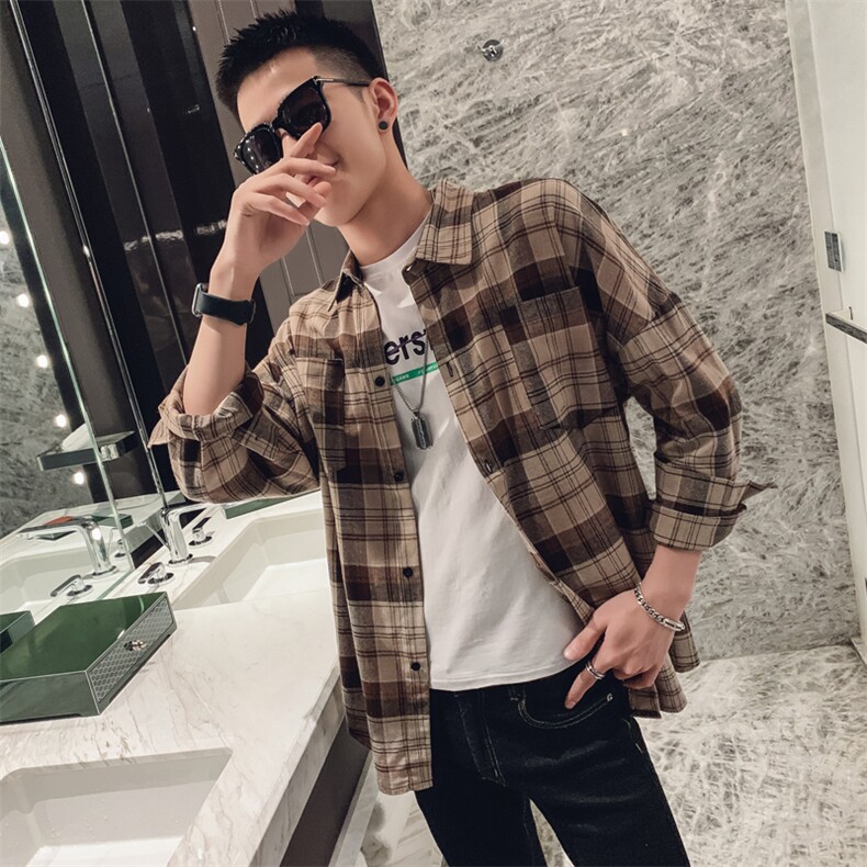 社会风春秋经典格子长袖宽松夹克B297-3909-P68控88,男装衬衫,电商B297