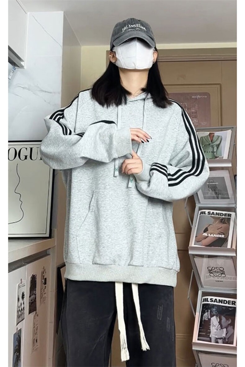 潮流休闲三条杠大码纯色休闲运动连帽卫衣内搭W4604-P50【特价】,男装卫衣,电商A007