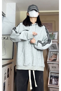 潮流休闲三条杠大码纯色休闲运动连帽卫衣内搭W4604-P50【特价】图片