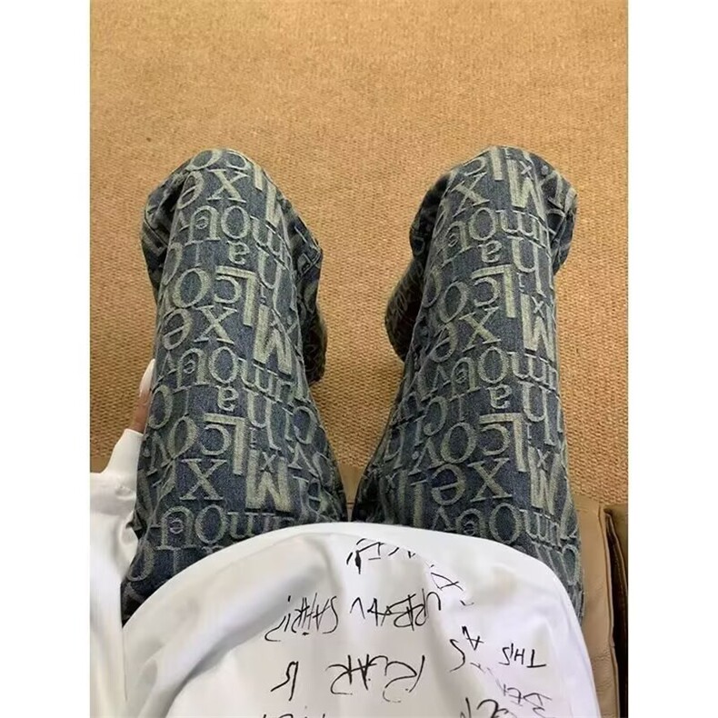 复古字母提花弯刀牛仔裤男美式高街直筒微喇休闲裤513ACK2512P39,男装牛仔裤,星座513A