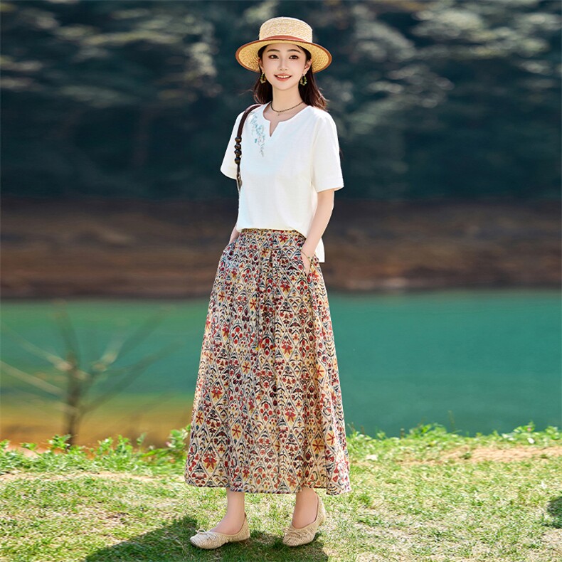 气质高腰碎花半身裙女夏季2026新款今年流行遮胯a字半身长裙,女装半身裙,倪叶myz
