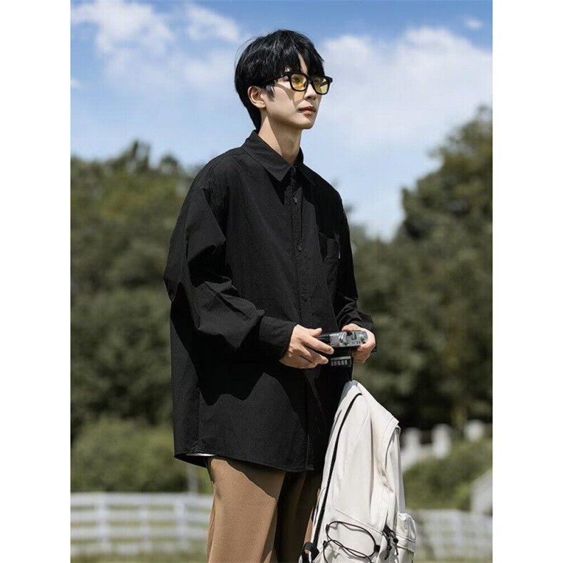 2025新款纯色长袖衬衫日系cityboy复古工装衬衣潮流现货W8566-P30,男装衬衫,星座512-4