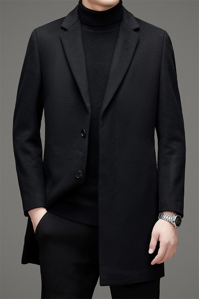 秋冬新款风衣男士西服领大衣男中长款休闲时尚毛呢MSNA18806-P360,男装毛呢大衣,电商B212（原钱塘6029）