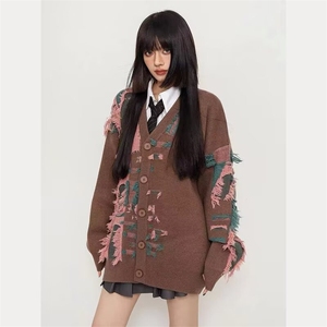 复古美潮流慵懒风针织衫设计感毛衣开衫外套女秋冬上衣MY303P65