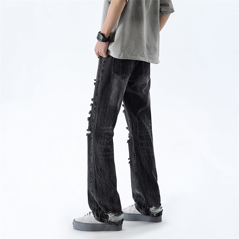 B221美式ins高街暗黑小众夏季重工艺破洞牛仔裤LK24178-P65控88,男装牛仔裤,电商B221