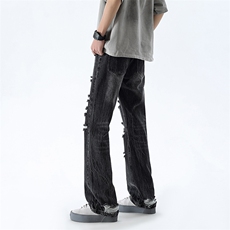 B221美式ins高街暗黑小众夏季重工艺破洞牛仔裤LK24178-P65控88，男装牛仔裤，电商B221