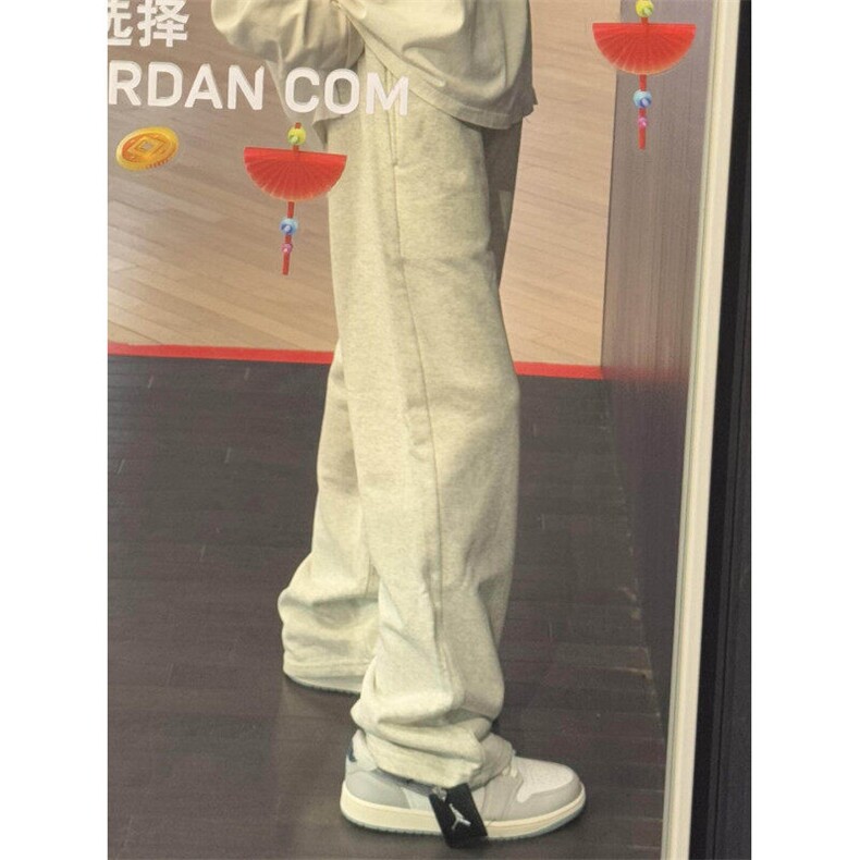 白花灰色运动卫裤男春秋款cleanfit裤子美式复古垂感弯刀微喇裤,男装休闲裤,星座1007（原301D）