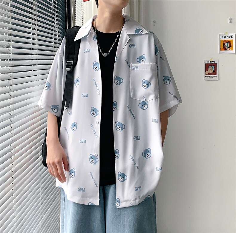 港风休闲情侣大码短袖衬衫男潮帅气半袖衬衣男士寸衫DCS764P40控,男装衬衫,星座227-7