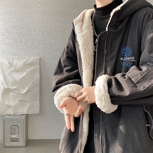控价158牛仔棉衣男大码加绒羊羔绒牛仔棉服男棉袄 NM53274-P140图片