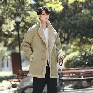 皮毛一体大衣风长棉衣男冬季羊羔绒外套大码保暖棉服1220p228图片