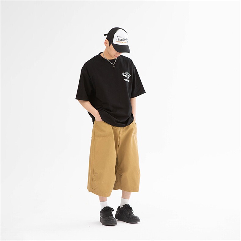 南夏乔装2025夏季新款日系潮流刺绣休闲圆领短袖复古中性宽松T恤,男装T恤,电商S006（B521）