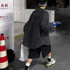 日系复古连帽夹克男女款秋季新款暗纹抗皱大格子宽松百搭潮流外套，男装夹克，星座506A