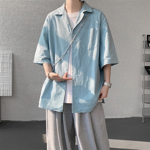 8XL-M亚麻短袖衬衫男夏薄款宽松休闲百搭大码半袖衬衣DC28002P50图片