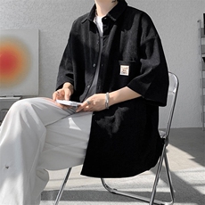 短袖衬衫男士夏季新款港风宽松大码灯芯绒衬衣CS005-P35，男装衬衫，星座214-3