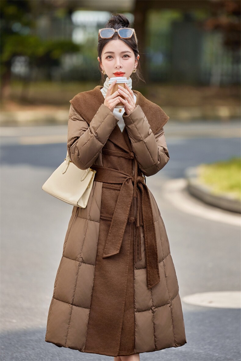 【bao款现货】2024新款冬装新中式盘扣拼接双面羊绒羽绒服白鸭绒,女装羽绒服,雅静靓衣