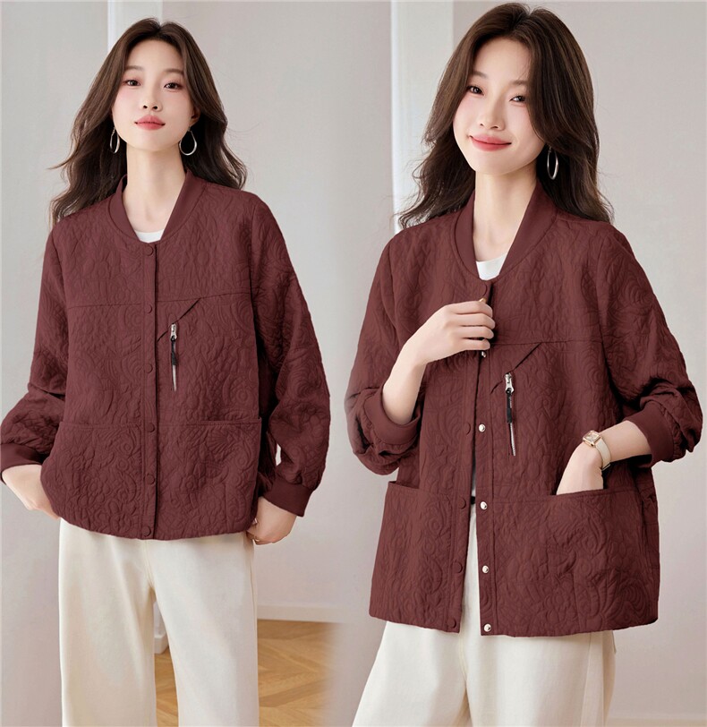 现货时尚休闲洋气外套女2026秋季新款百搭显瘦提花简约夹克上衣,女装大码女装,木橙西子