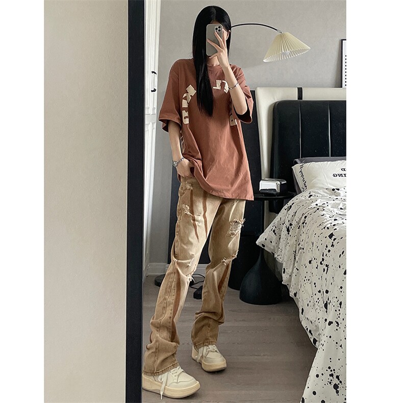 B221美式ins高街小众个性男女破洞牛仔裤LK23001-P65控88,男装牛仔裤,电商B221