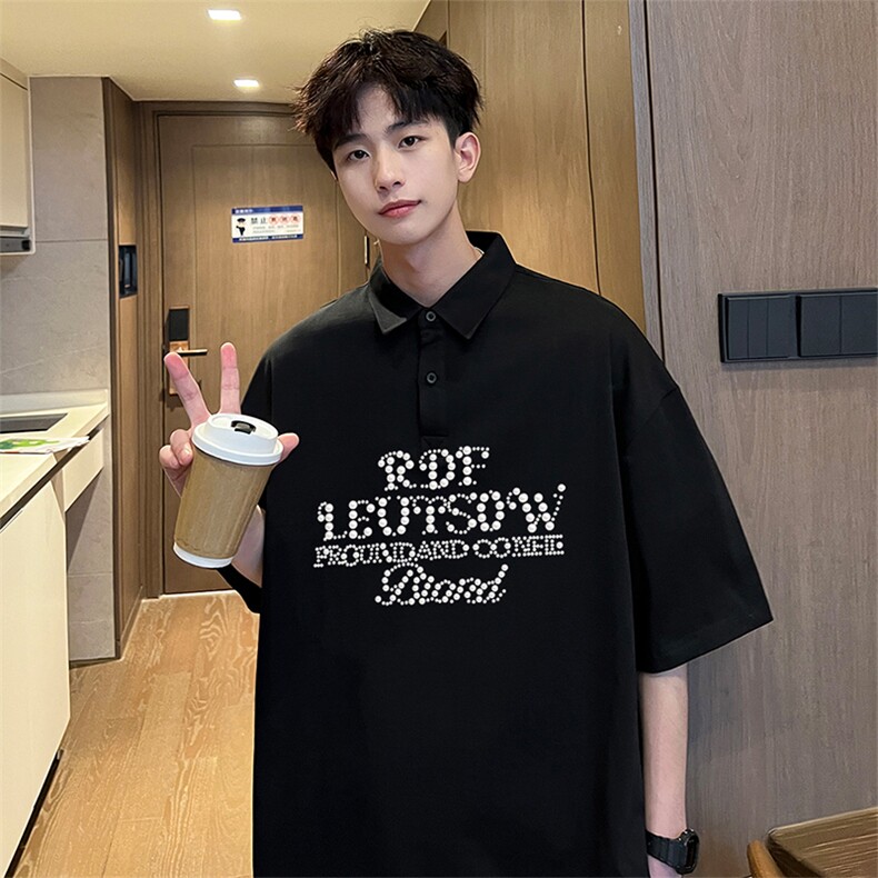 可设48小时支持抖音得物来样二开 网眼透气翻领t恤美式短袖POLO衫图片
