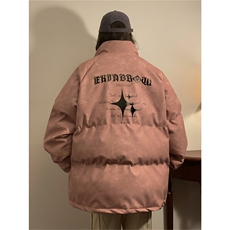中性风PU皮复古做旧可拆卸四芒星胸针设计棉衣男MY77721P128控168，男装棉衣，星座227-7