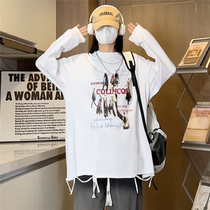 特P中性 港风女模宽松时尚个性印花长袖圆领项链T恤CT011 P45控75图片
