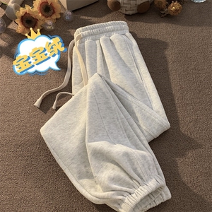 美式潮牌加绒加厚卫裤男秋冬季宽松休闲百搭束脚运动裤图片
