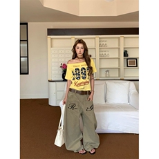 ZHLStudio美式复古刺绣字母阔腿弯刀裤女高个子工装休闲裤长裤子，男装工装外套，星座1210-1