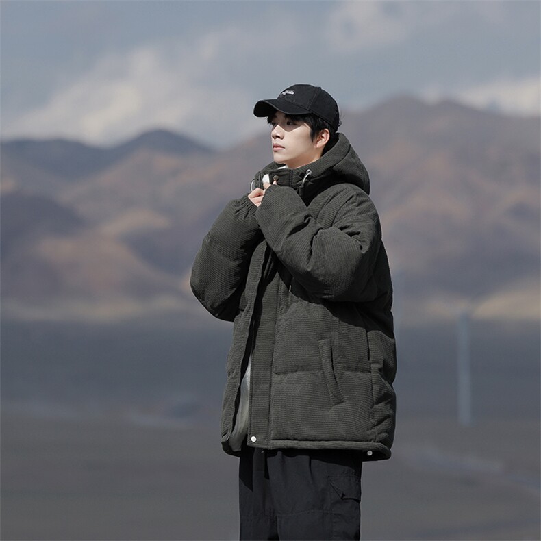 冬季青少年灯芯绒连帽棉衣潮牌羊羔毛加绒加厚棉服外套5305-P85图片