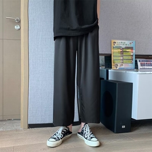 日系简约直筒裤男宽松九分阔腿裤夏季痞帅垂感冰丝休闲裤 KW8图片
