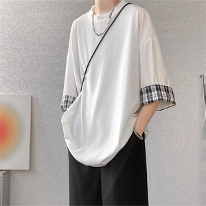 现货 A059-7822-P38 控58 夏季高品质冰丝短拼色宽松大码T恤短袖图片