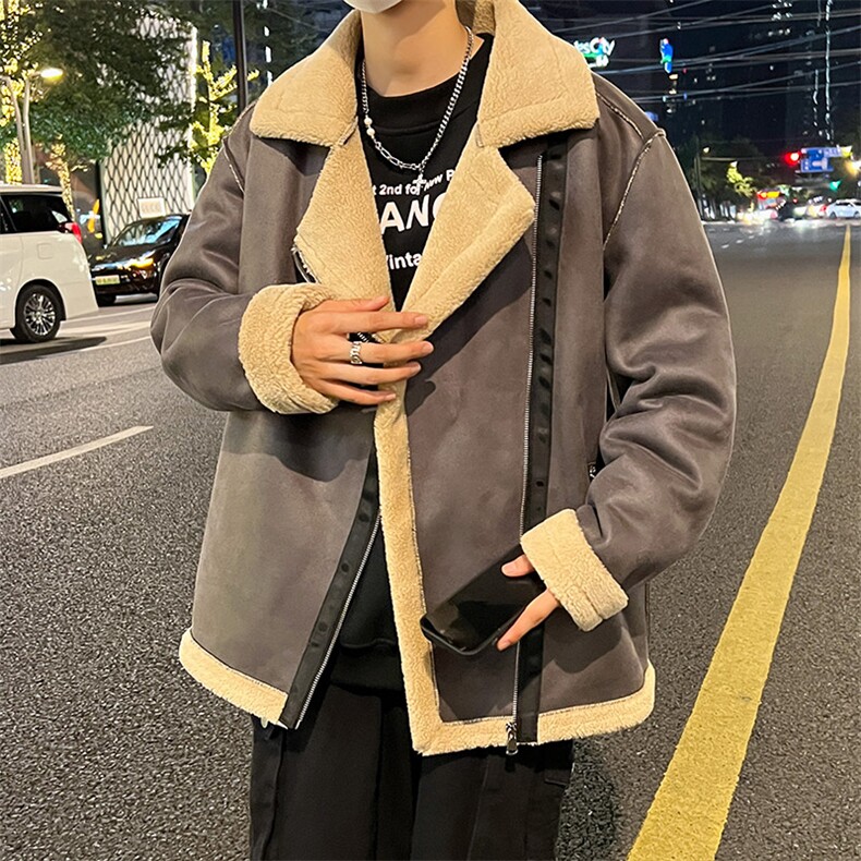 翻领皮衣加绒加厚男女冬季宽松休闲外套D012-P125,男装皮衣,星座717