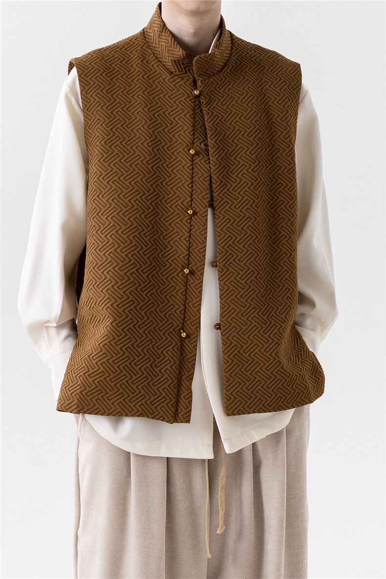 潮新款提花铜扣马甲风立领无袖唐装夹克背心MJ06,男装背心/马甲,星座305A（原312A-1）