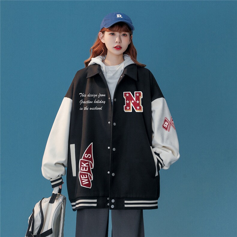 中性23春季时尚潮流拼接翻领字母印花棒球服夹克外套G601P85控98,男装夹克,A247A