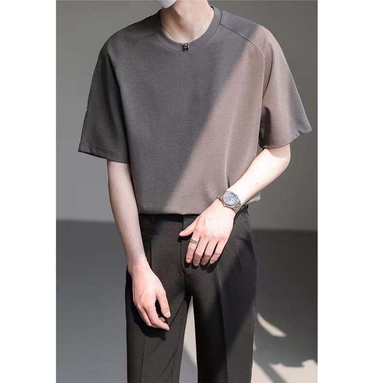 T308纯棉布料杏色黑色白色咖色M-3XL,男装T恤,星座506A