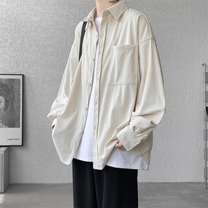 8XL-M灯芯绒衬衫特大码复古秋冬翻领长袖上衣纯色外套CS9001/P58图片