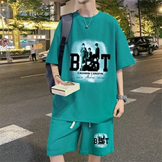 ！2024夏季新款男士百搭华夫格套装潮流学生一套HTZ31P50，男装T恤，电商B220