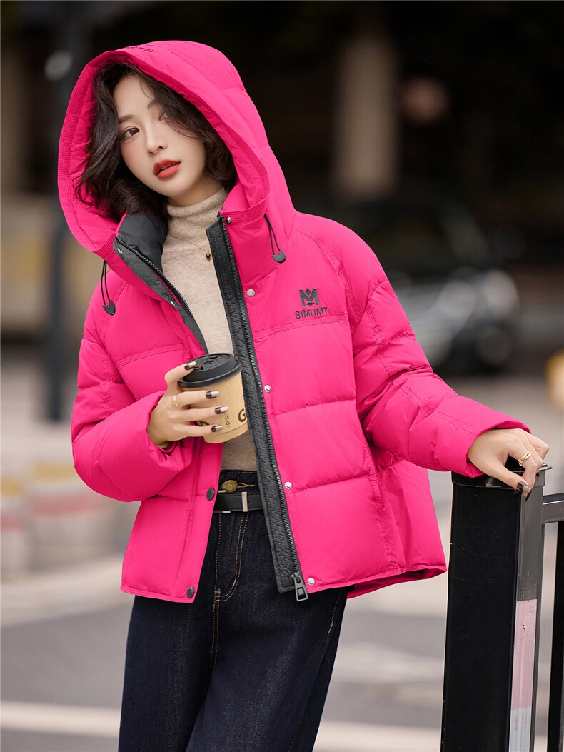 冬季新款M绣花时尚撞色休闲简约羽绒服女,女装羽绒服,微微衣阁