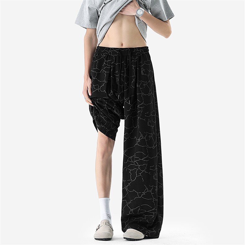 无影墙裂缝闪电纹休闲裤男夏季潮牌阔腿百搭宽松裤子-A2407P35，男装休闲裤，电商B241