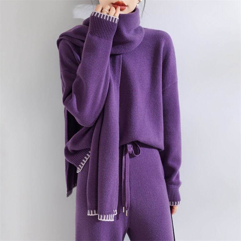 2025年秋季套装围巾三件套时尚百搭休闲，女装套装/套裙，鹏源羊绒