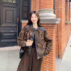 美拉德咖色麂皮绒短外套女春秋2025新款超火好看高级小众夹克上衣，女装短外套，2C126