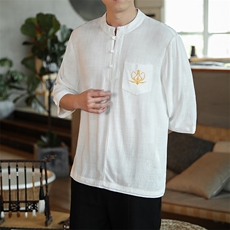 夏季男风刺绣宽松大码盘扣潮亚短袖T恤唐装潮流百搭夏装，男装T恤，电商A011（原4039）