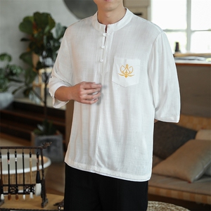 夏季男风刺绣宽松大码盘扣潮亚短袖T恤唐装潮流百搭夏装图片