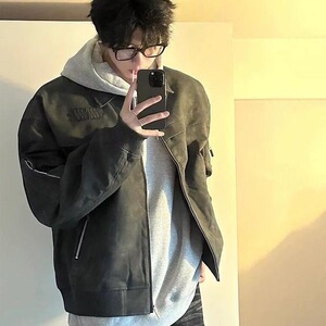 扎染皮衣外套男秋季水洗做旧美式复古衣服春秋款潮牌欧美街头夹克图片