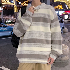 情侣条纹毛衣男女慵懒风高级感秋冬季宽松打底针织衫MY5600-P50，男装针织衫/毛衣，星座308B-2