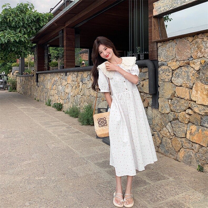 娃娃领连衣裙夏日减龄裙子碎花有收腰2C323-1139-P125-K188,女装连衣裙,2C323